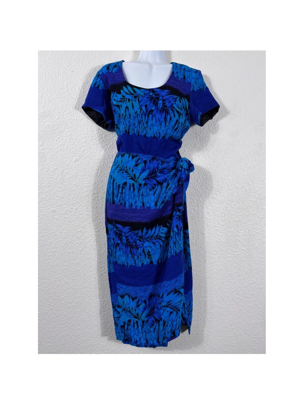 Jessica Howard Blue Tropical Tie-Waist Midi Dress